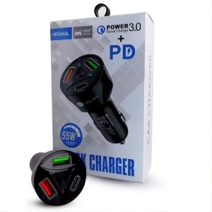 Cargador de auto 55W carga rápida PD Quick Charge 3.0